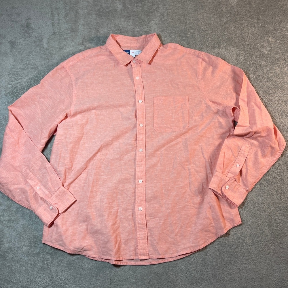 Old Navy Shirt Men's XXL Peach Linen Blend Button Up Everyday Shirt Crisp Coral
